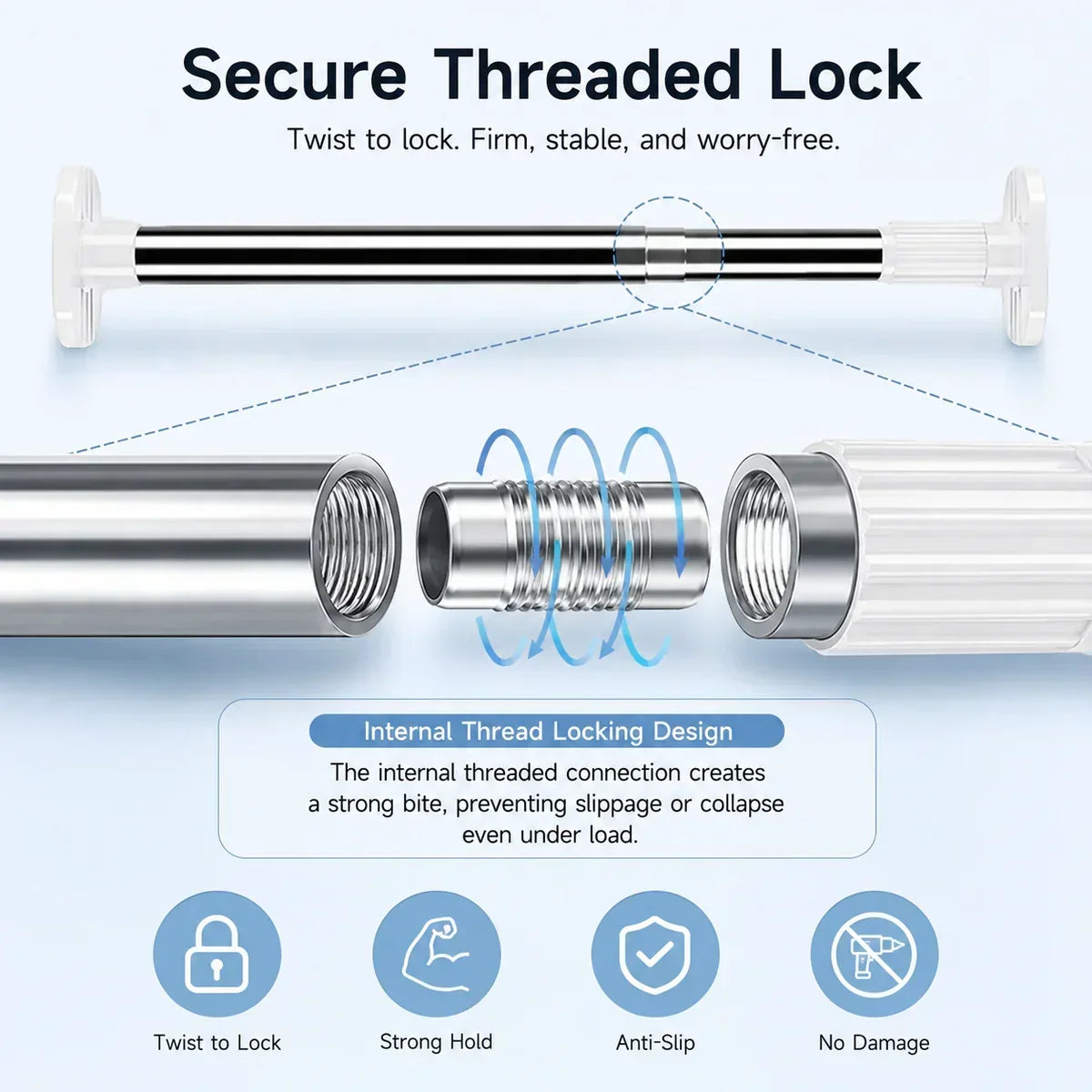 Upgraded Drill-Free Telescopic Tension Rod – Strong Hold, No Wall Damage