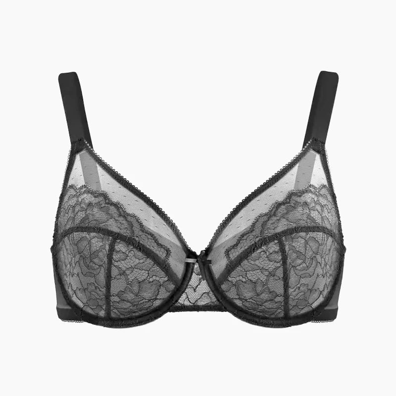 Enchante Floral Lace Plus Size Underwire Unlined Unpadded Minimizer Full Coverage Bra Women's Wear Comfortable Breathable Mesh Cup