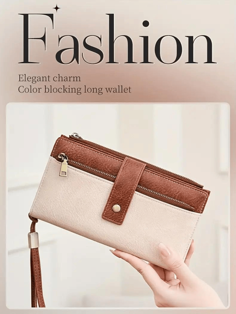 Women's long wallet, stylish clutch, elegant solid color RFID blocking leather wallet
