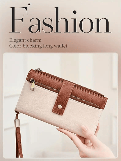 Women's long wallet, stylish clutch, elegant solid color RFID blocking leather wallet
