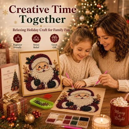 Frameless 3D Beaded Christmas Pearl Diamond Painting, Xmas Wreath Stocking Mosaic Art