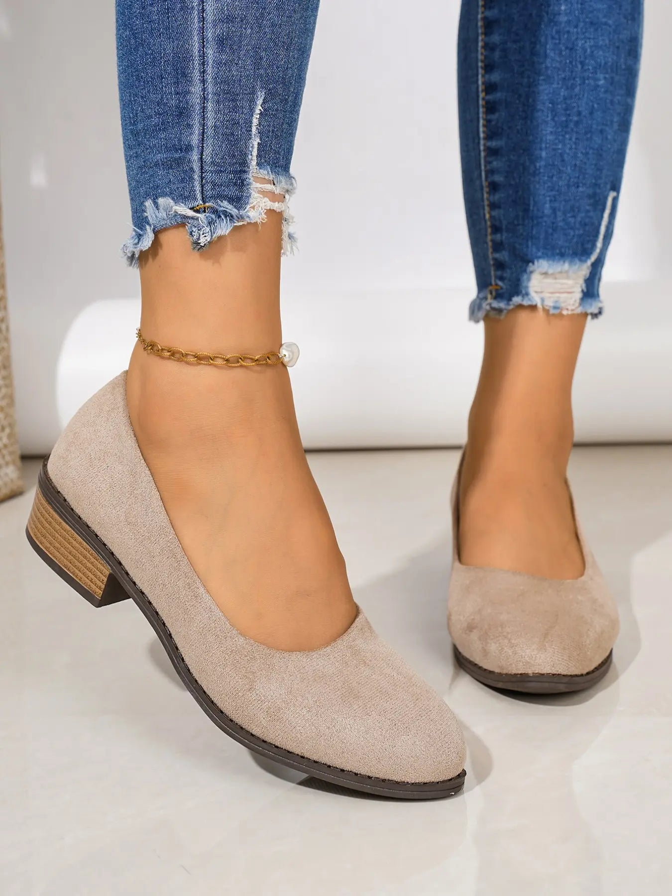 Women's Velvet Heels – Round Toe, Slip-On