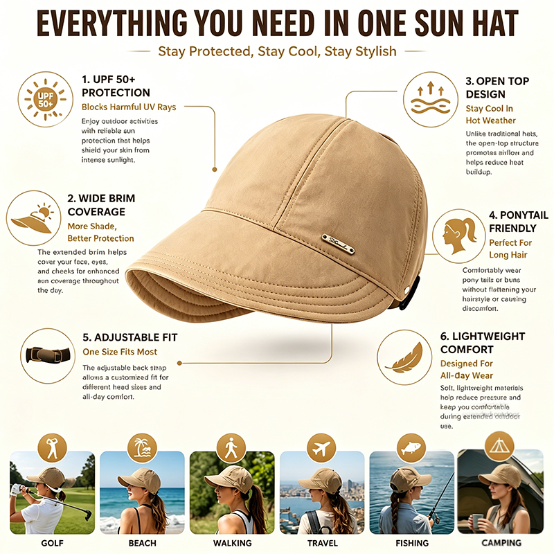 Women's Wide Brim Sun Visor HatUPF 50+