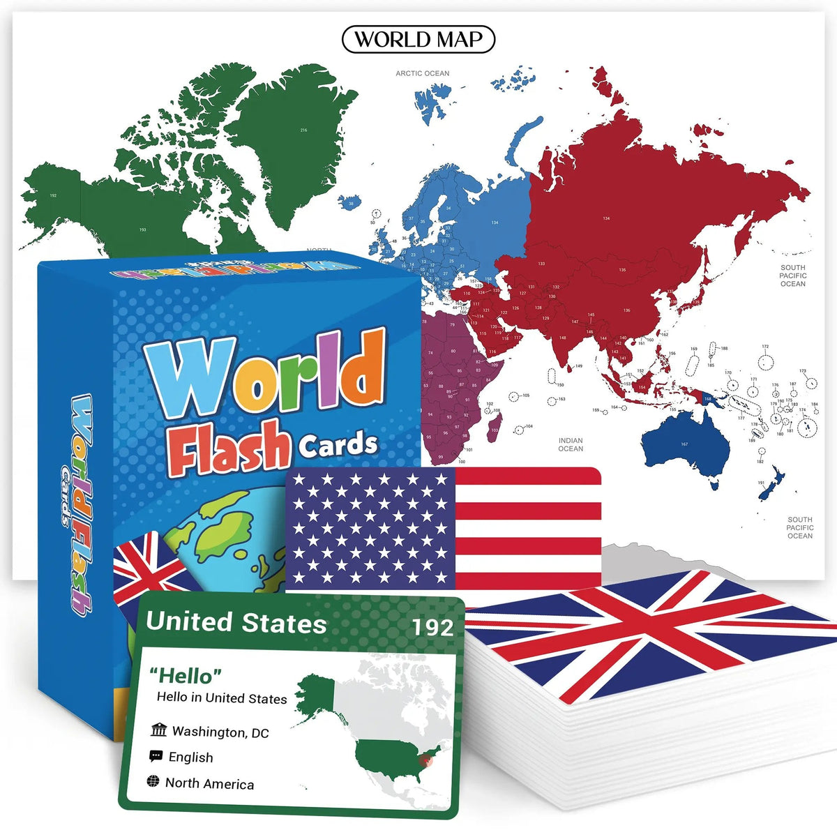 World Flags Flashcards — 245 Countries, Geography Learning Set
