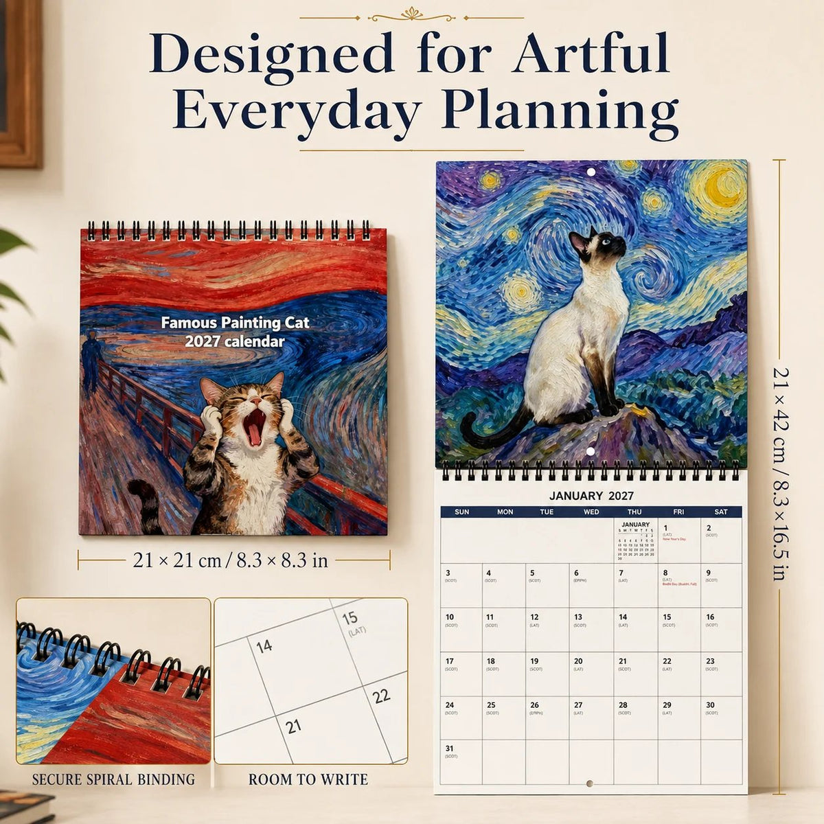 2027 Cat Art Calendar — 12 Masterpieces Reimagined With A Curious Feline Twist