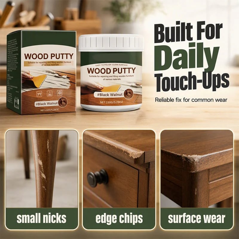 Wood Repair Filler Putty – Fills Cracks & Chips, Smooths Surfaces, Blends with Dark Wood