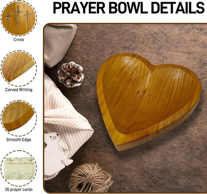Handcrafted Wooden Heart Prayer Bowl Set