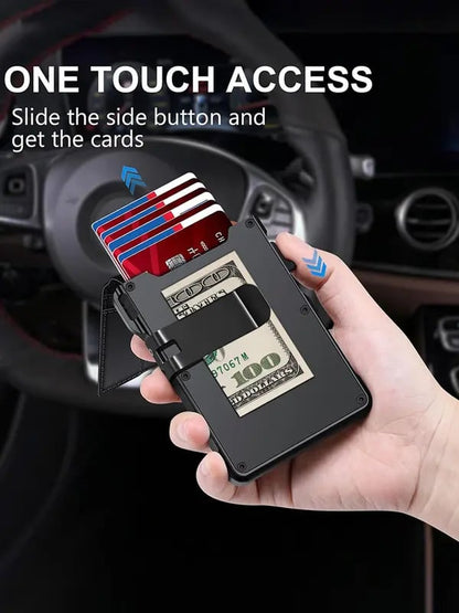70K+ SOLD!-Wallet for Men - with Pop Up Aluminum Case Money Clip Slim Leather Slots Credit Card Holder RFID Blocking Bifold Minimalist Wallet
