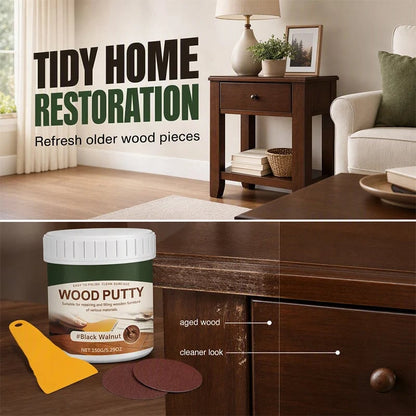 Wood Repair Filler Putty – Fills Cracks & Chips, Smooths Surfaces, Blends with Dark Wood