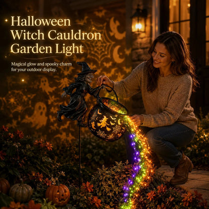 LAST DAY 50% OFF- Flying Witch & Glowing Cauldron Garden Light – Magical Halloween Yard Display