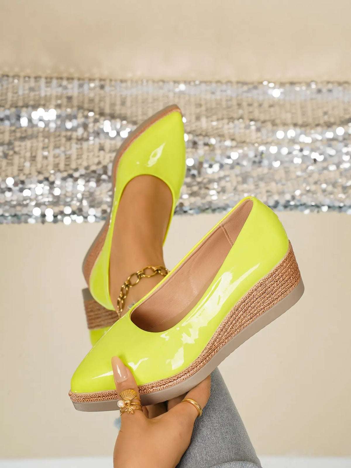 Women's Faux Leather Rubber Wedge Sandals