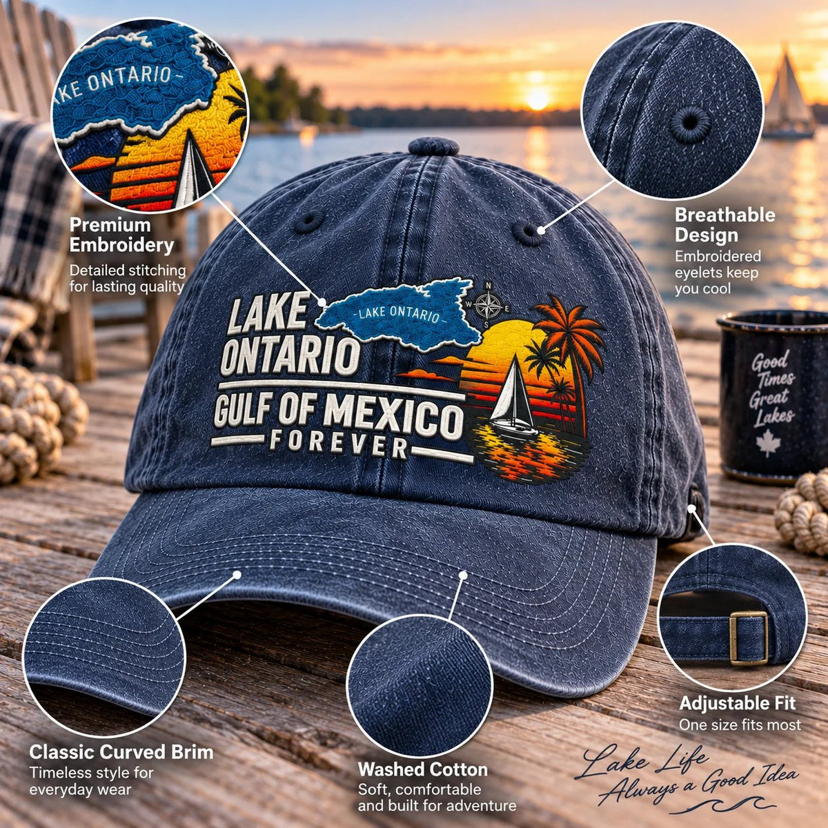 Lake Ontario & Gulf Forever Vintage Embroidered Cap