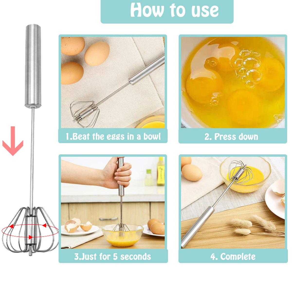 Hot Sale! Push Rotary Whisk Set – Mix Faster with Less Effort