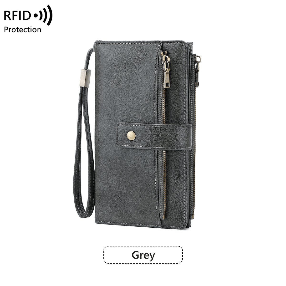 Women's long wallet, stylish clutch, elegant solid color RFID blocking leather wallet