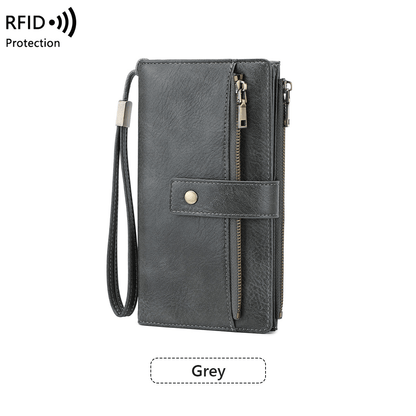 Women's long wallet, stylish clutch, elegant solid color RFID blocking leather wallet