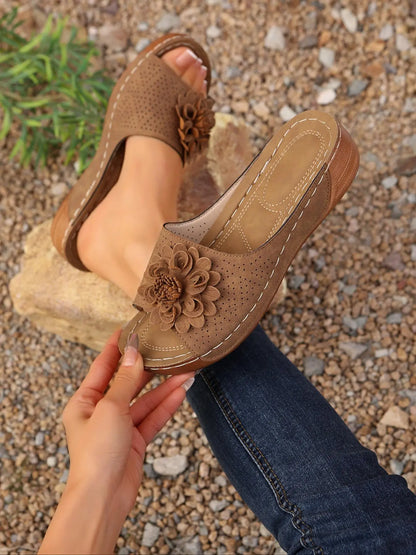 Women's Floral Wedge Sandals – Platform, Slip-On