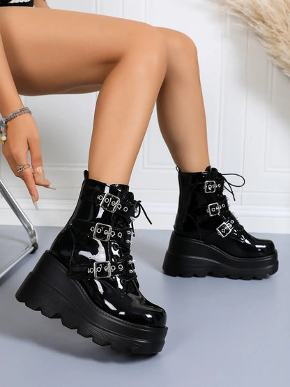 Women's Punk Faux Leather Ankle Boots