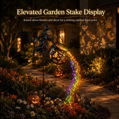 LAST DAY 50% OFF- Flying Witch & Glowing Cauldron Garden Light – Magical Halloween Yard Display