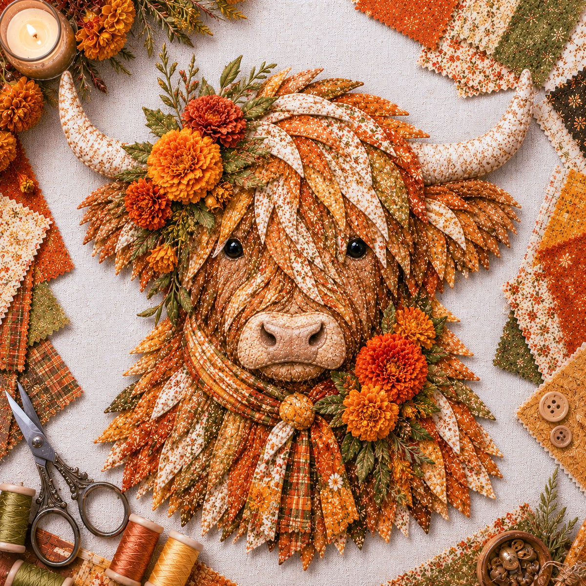 Birth Flower Highland Cow 3D Layered Fabric Art DIY Kit (Beginner-friendly) Buy 2 Free Shipping