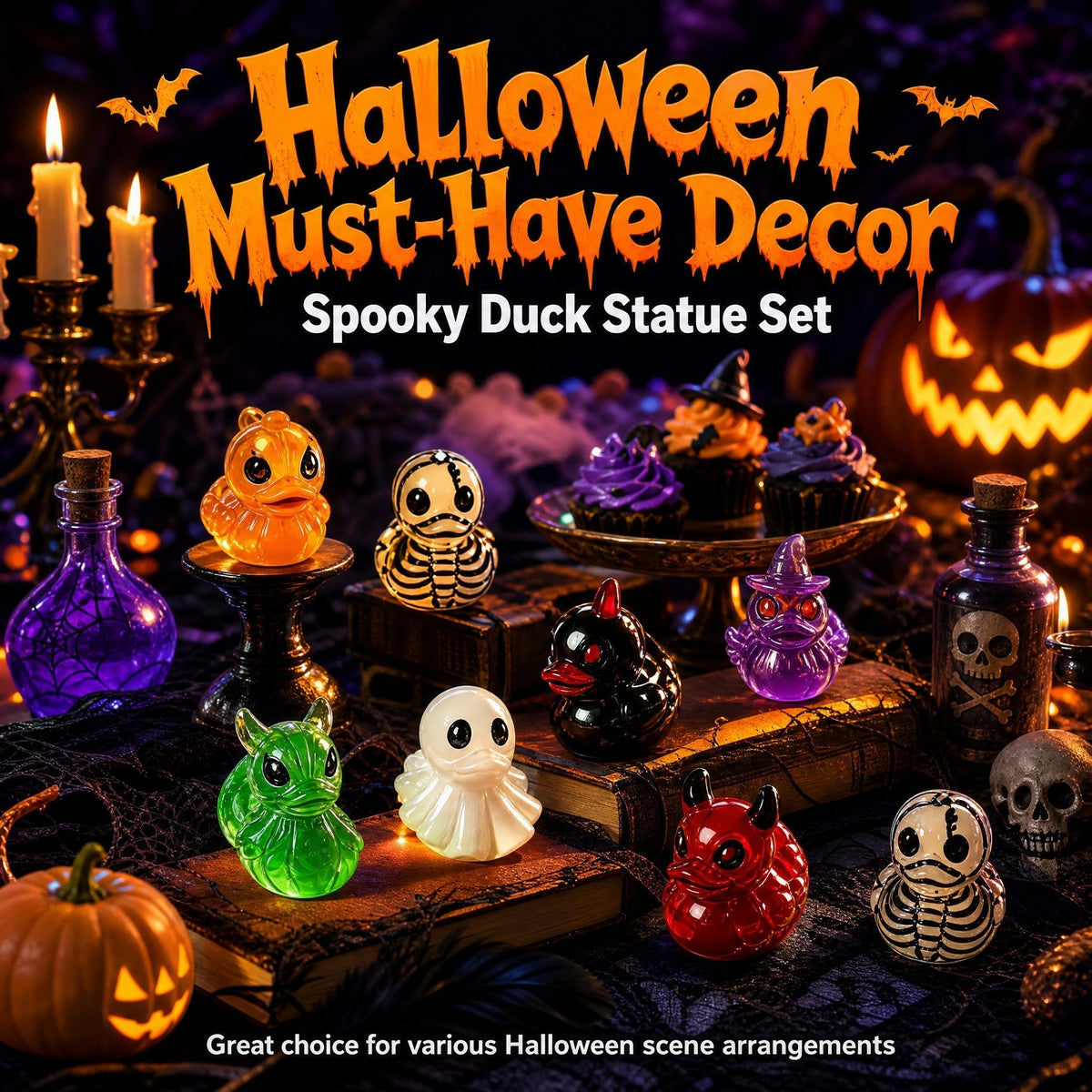 Glow-In-The-Dark Mini Halloween Duck Set - Luminous Resin Figurines & Spooky Statues for Desk & Micro-Landscapes