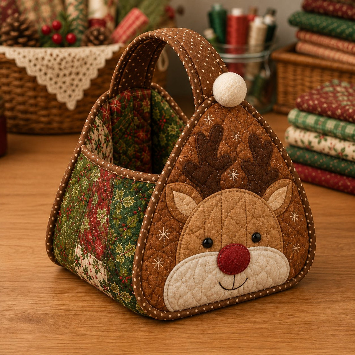 Christmas Quilted Carry Basket – DIY Sewing Kit & Finished Basket