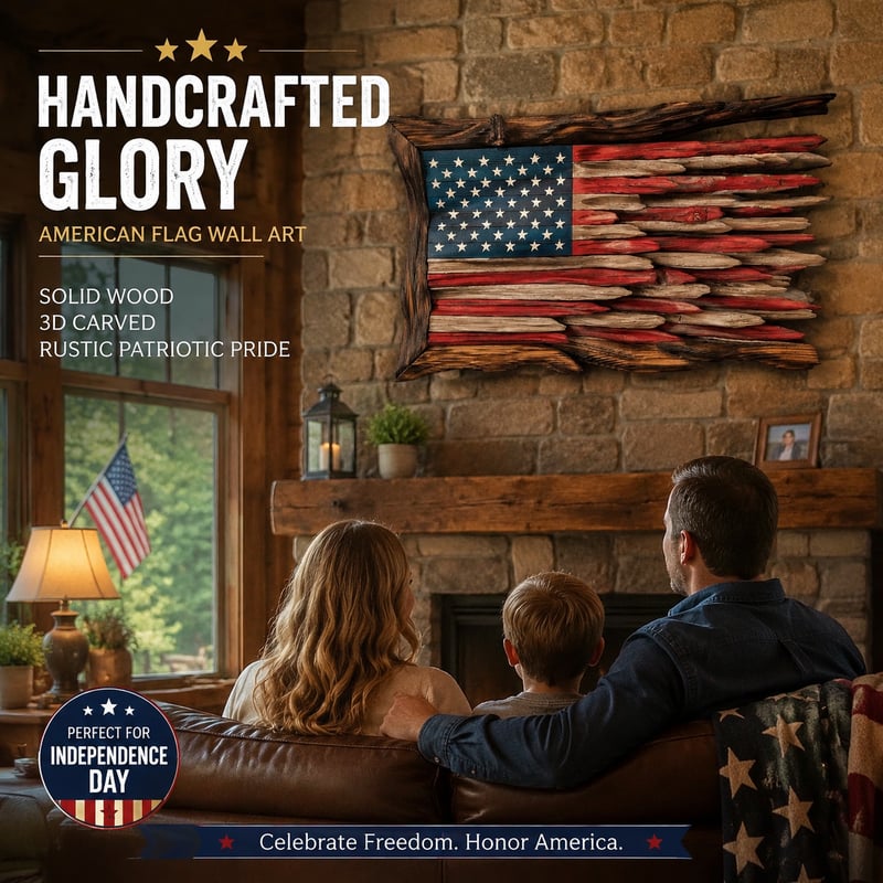 Handcrafted Wooden American Flag Wall Decor