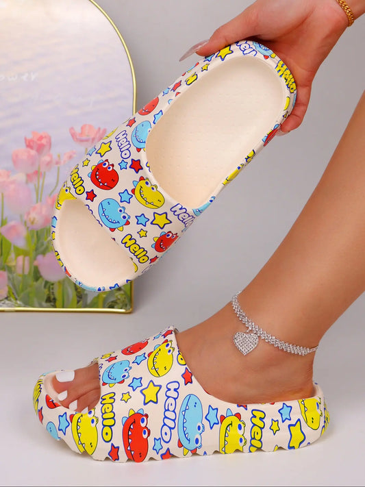 Women's Cartoon Print EVA Slippers – Round Toe