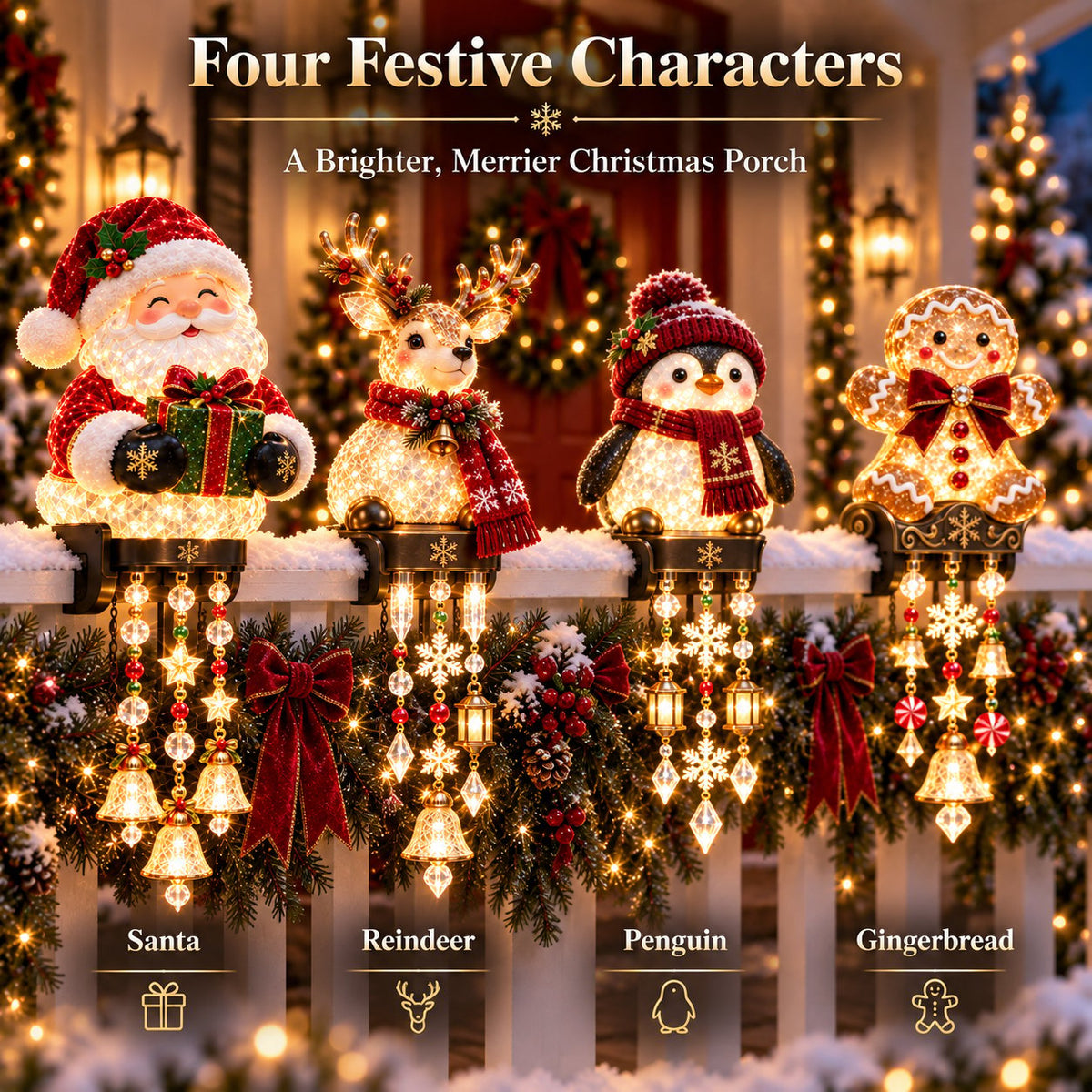Christmas Porch Railing Lights – 4 Festive Character Designs