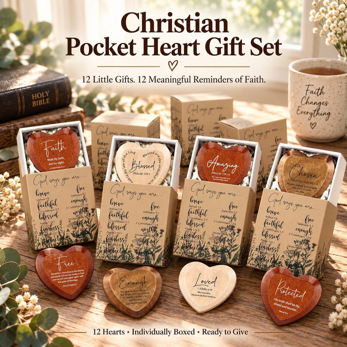 LAST DAY 49% OFF - Christian Pocket Hearts Gift Set – 12 Faith-Filled Keepsakes of Love & Encouragement