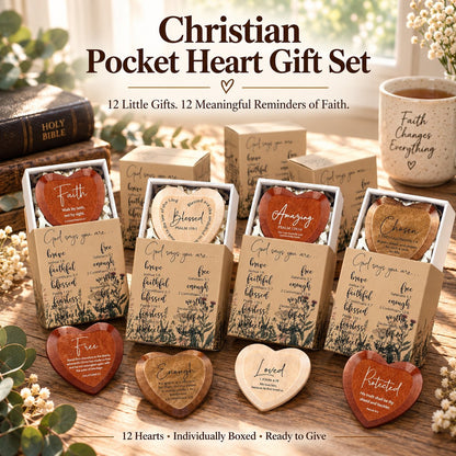 LAST DAY 49% OFF - Christian Pocket Hearts Gift Set – 12 Faith-Filled Keepsakes of Love & Encouragement