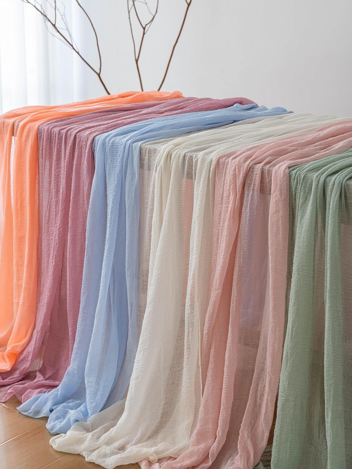 Boho Crinkle Gauze Table Runner 120 Inches for Weddings, Parties & Home Decor