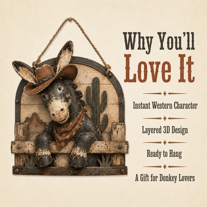 Rustic Cowboy Donkey Wall Hanging – Western Farmhouse Décor & Country Keepsake