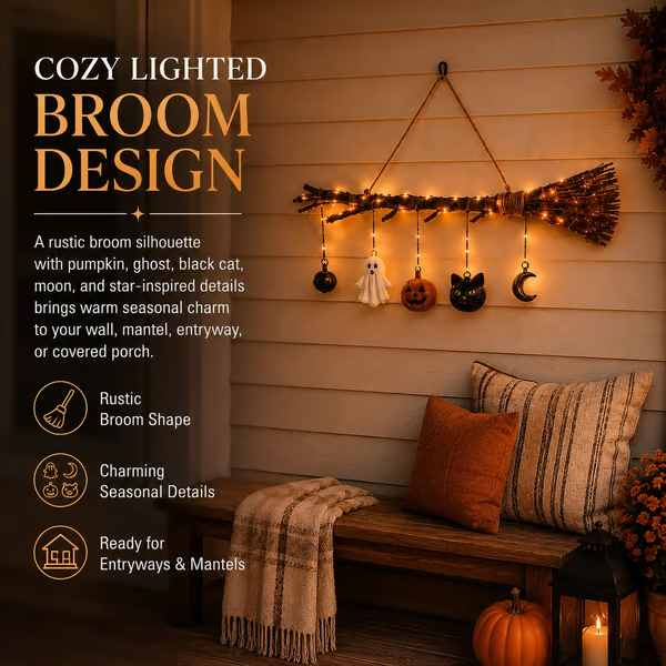 LAST DAY 70% OFF - Lighted Fall Broom Wall Hanging
