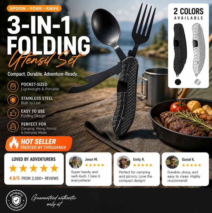Surprise 50% off！Must-have for outdoor trips 4-In-1 Outdoor Folding Multifunctional Tableware
