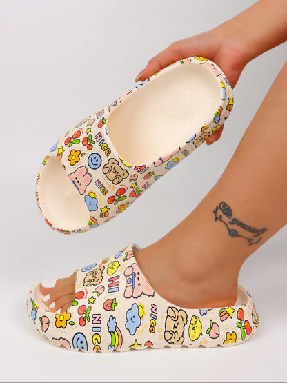 Women's Cartoon Print EVA Slides – Open Toe, Cushioned