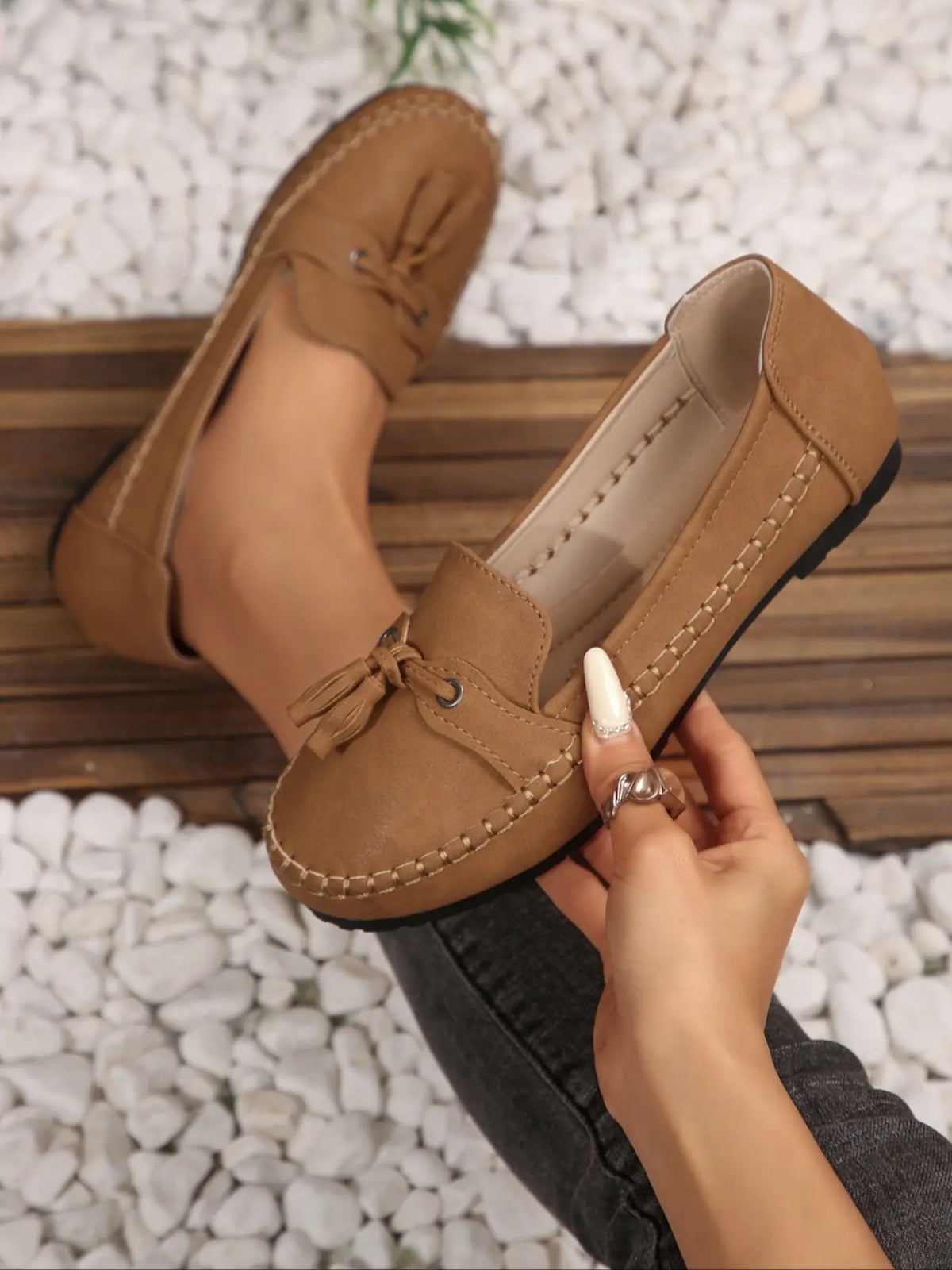 Women's Floral Faux Leather Flats – Round Toe, Slip-On, Breathable