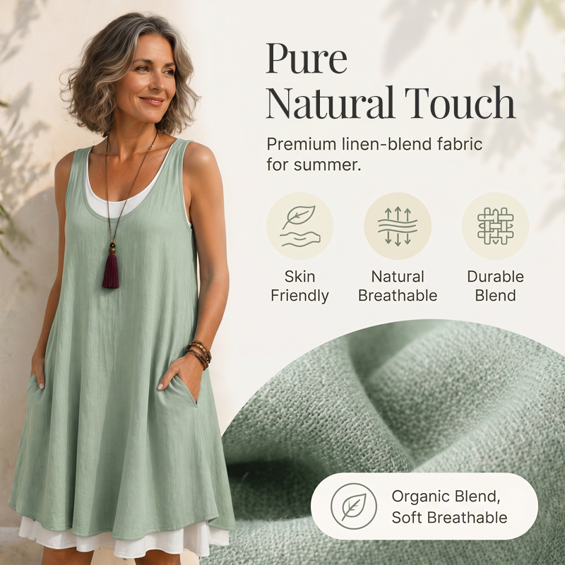 Last Day Sale 50% OffWomen's Casual Loose Sleeveless Fake Two Piece Tank Dress