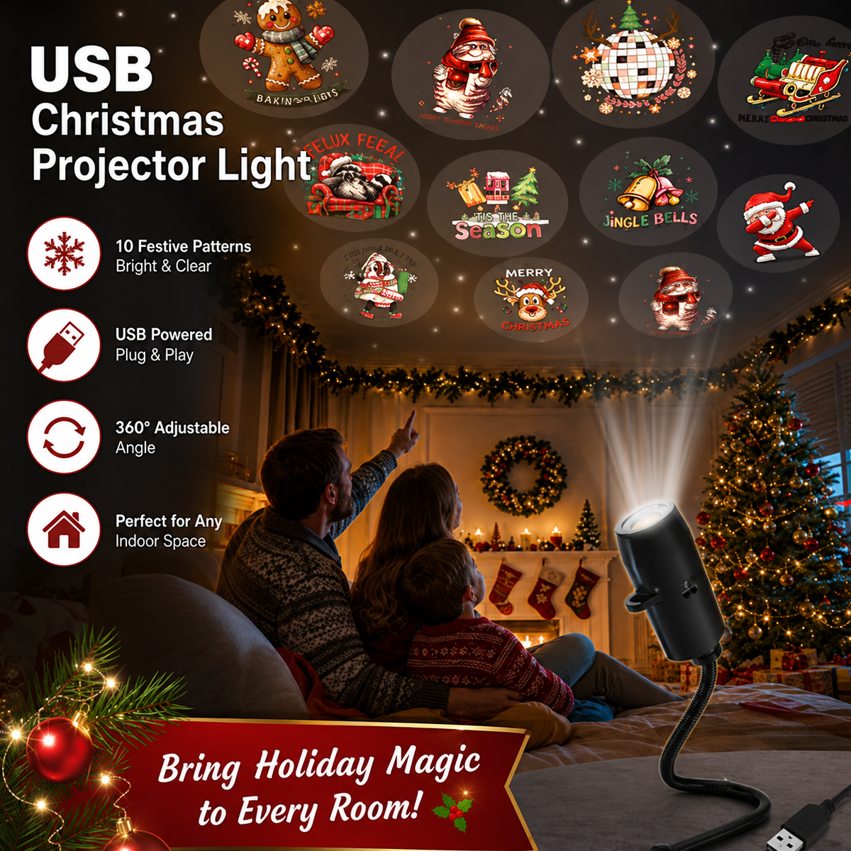 Plug‑and‑Play HD Holiday Projector, Multi‑Scene Projection Light for Christmas, Halloween & Faith‑Themed Decor