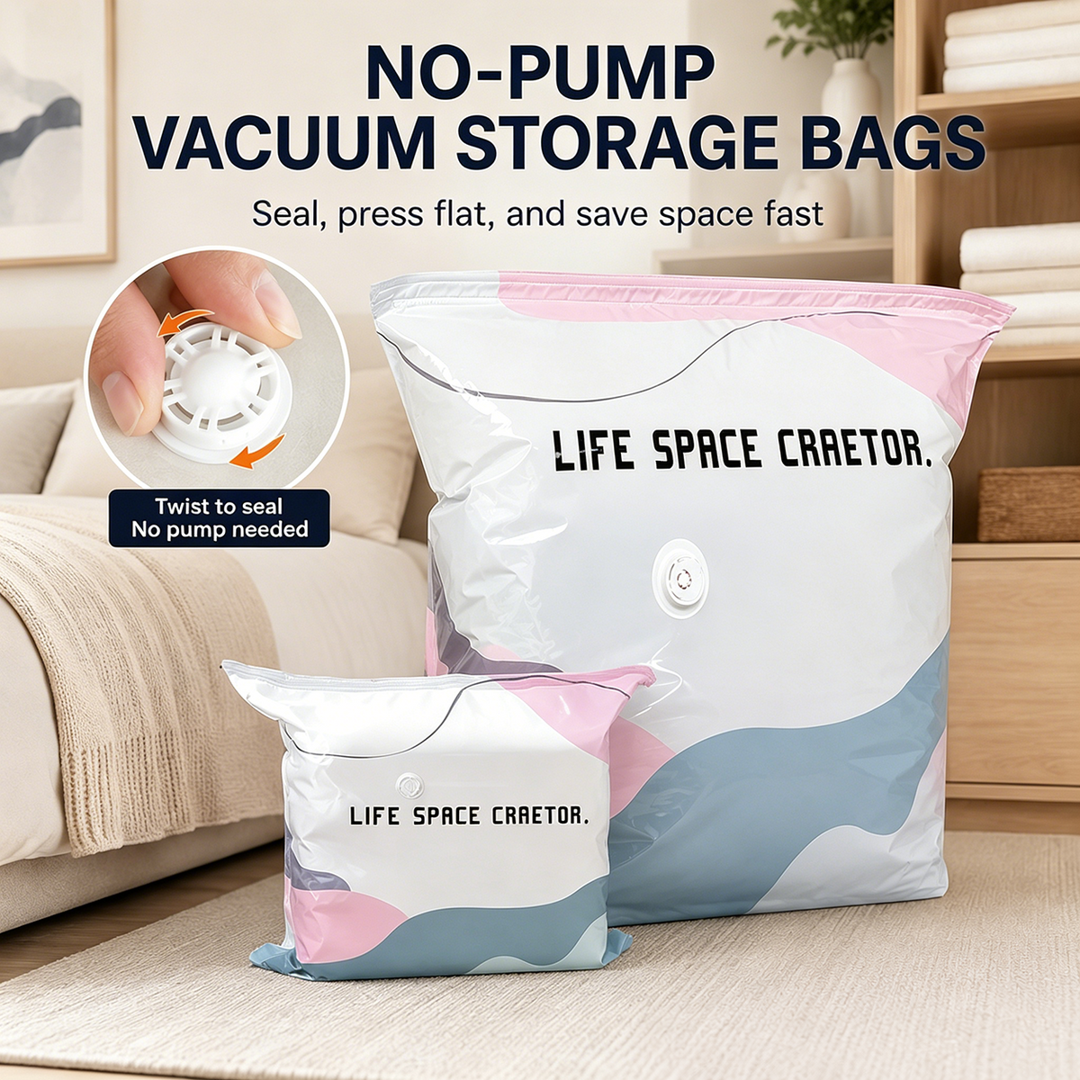 NO-PUMP VACUUM STORAGE BAGS