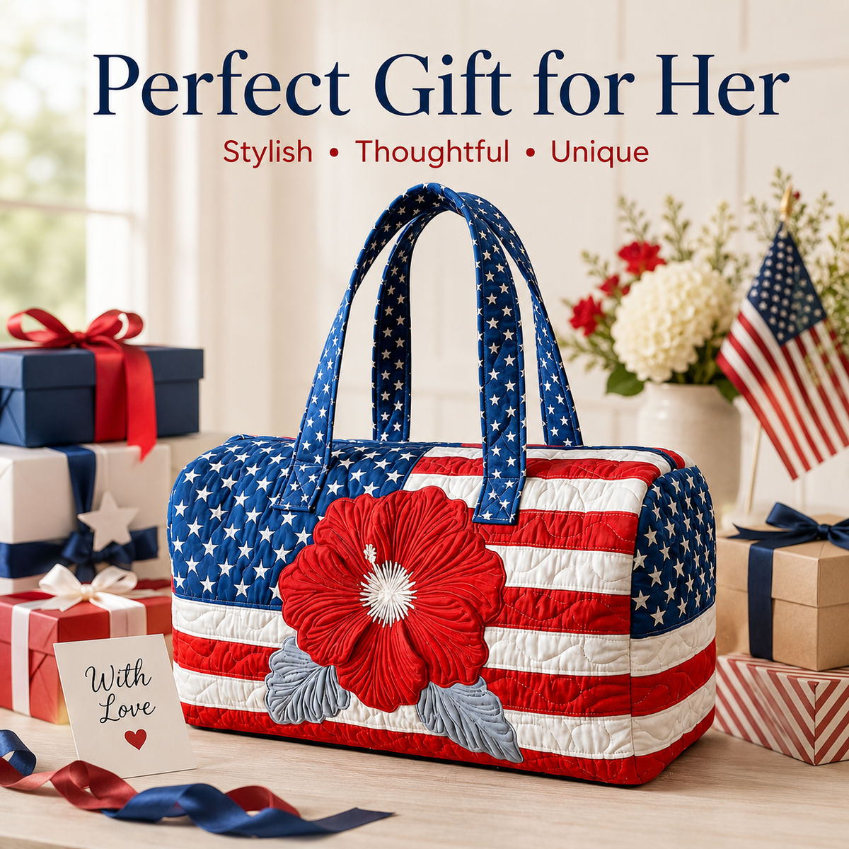 Patriotic Flag Quilted Weekender Travel Duffle Bag
