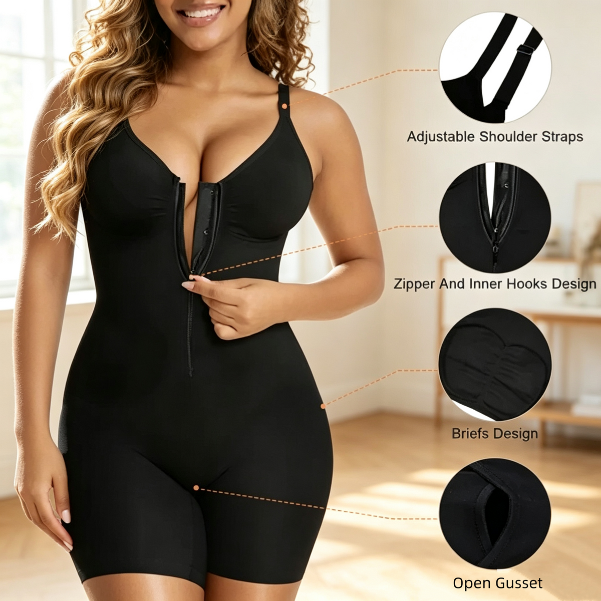 Women's Zip-Front Shapewear Bodysuit – Tummy Control & Waist Sculpting