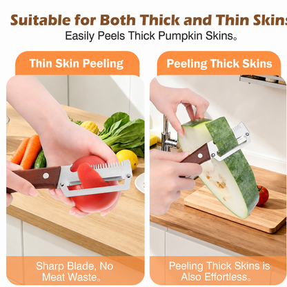 Wooden-Handled Vegetable & Fruit Peeler - Stainless Steel Blade with Built-In Bottle Opener