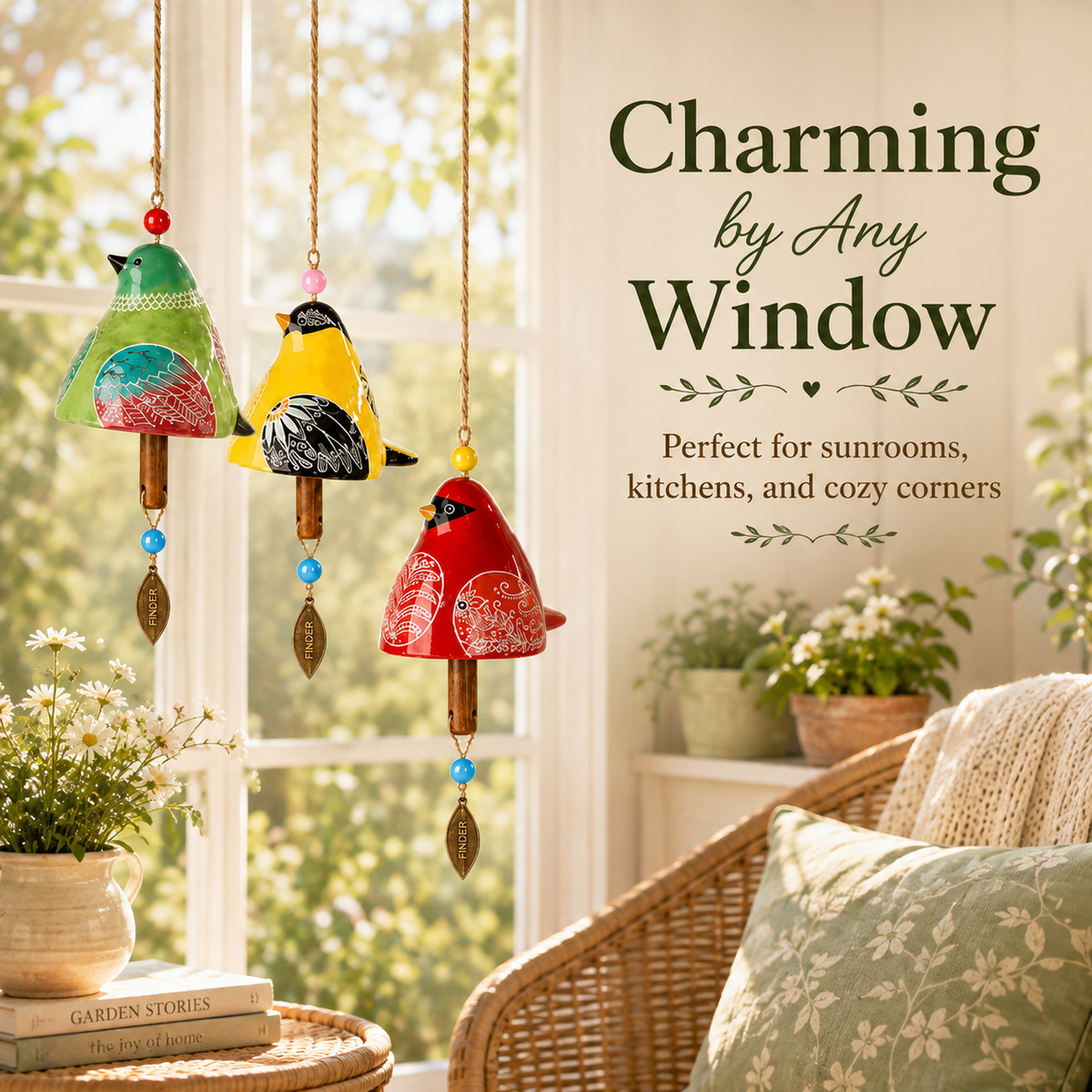 Resin Bird Wind Chime | Colorful Folk Art Garden Hanging Decor
