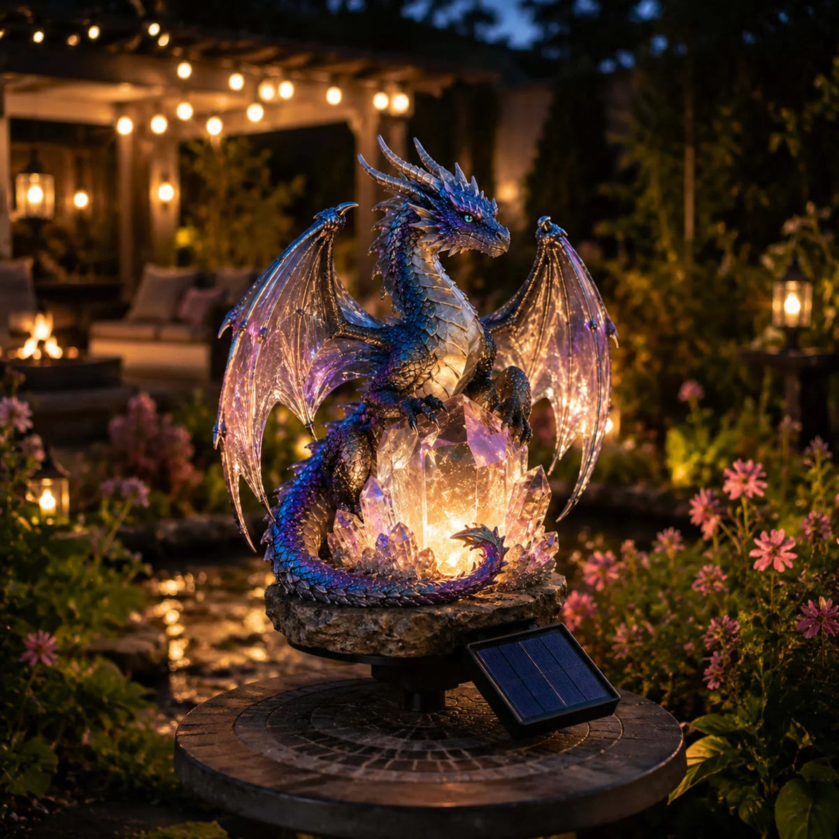 Dragon Lover's Gift Solar LED Dragon Statue – Waterproof Garden & Patio Ornament