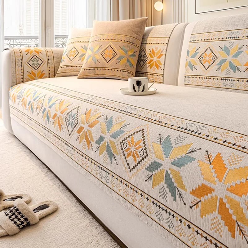 Non-Slip Bohemian Chenille Sofa Cushion Cover – Soft, boho pattern & machine washable – Non-slip backing, fits most sofas – perfect for cozy home decor or pet-friendly spaces