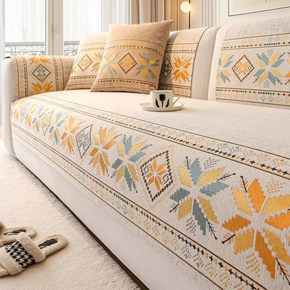 Non-Slip Bohemian Chenille Sofa Cushion Cover – Soft, boho pattern & machine washable – Non-slip backing, fits most sofas – perfect for cozy home decor or pet-friendly spaces