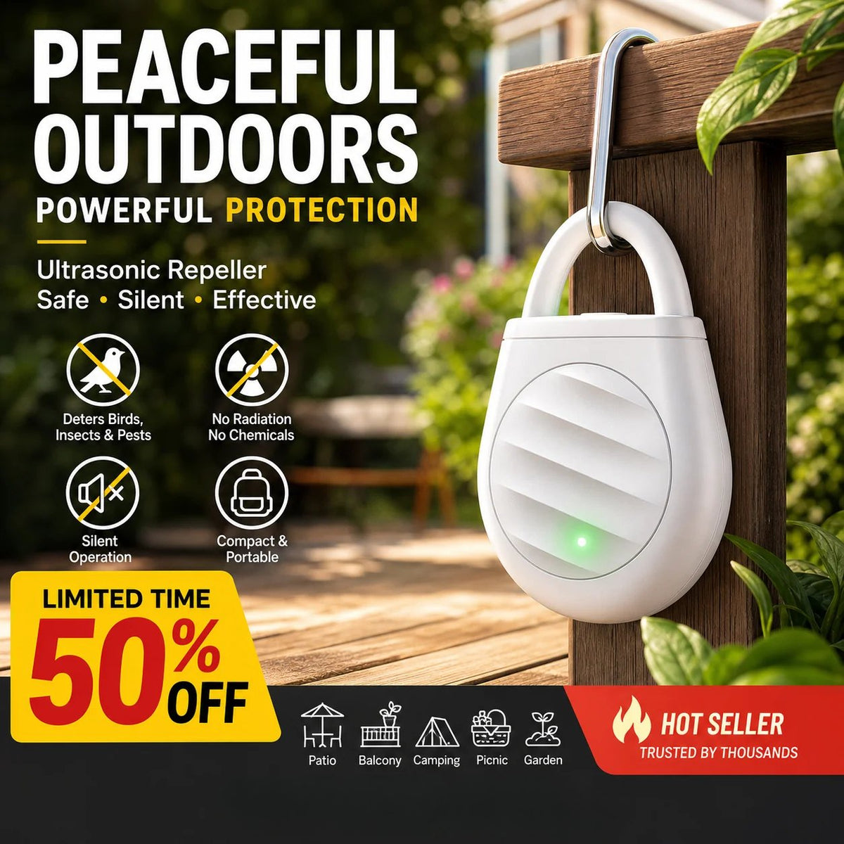 Limited time offer Buy 3 get 2 free！No more trouble from birds, beasts and locusts！Portable Ultrasonic Bird Repellent Keychain