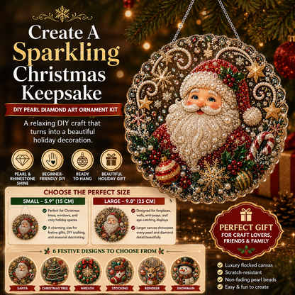 Premium Christmas Pearl Diamond Art Ornament Kit | DIY Holiday Hanging Decor