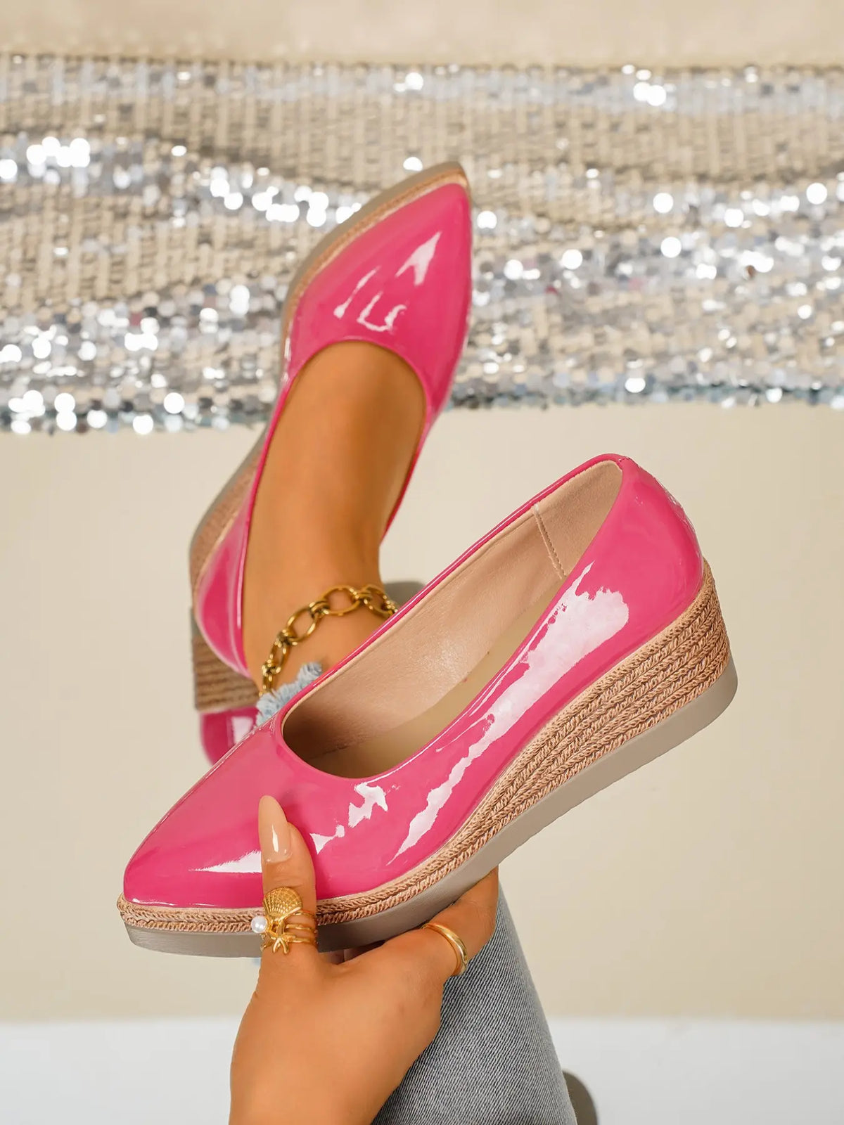 Women's Faux Leather Rubber Wedge Sandals