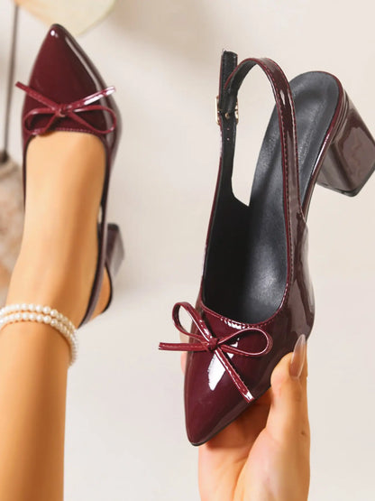 Women's Faux Leather Sandals – Pointed Toe, Bow